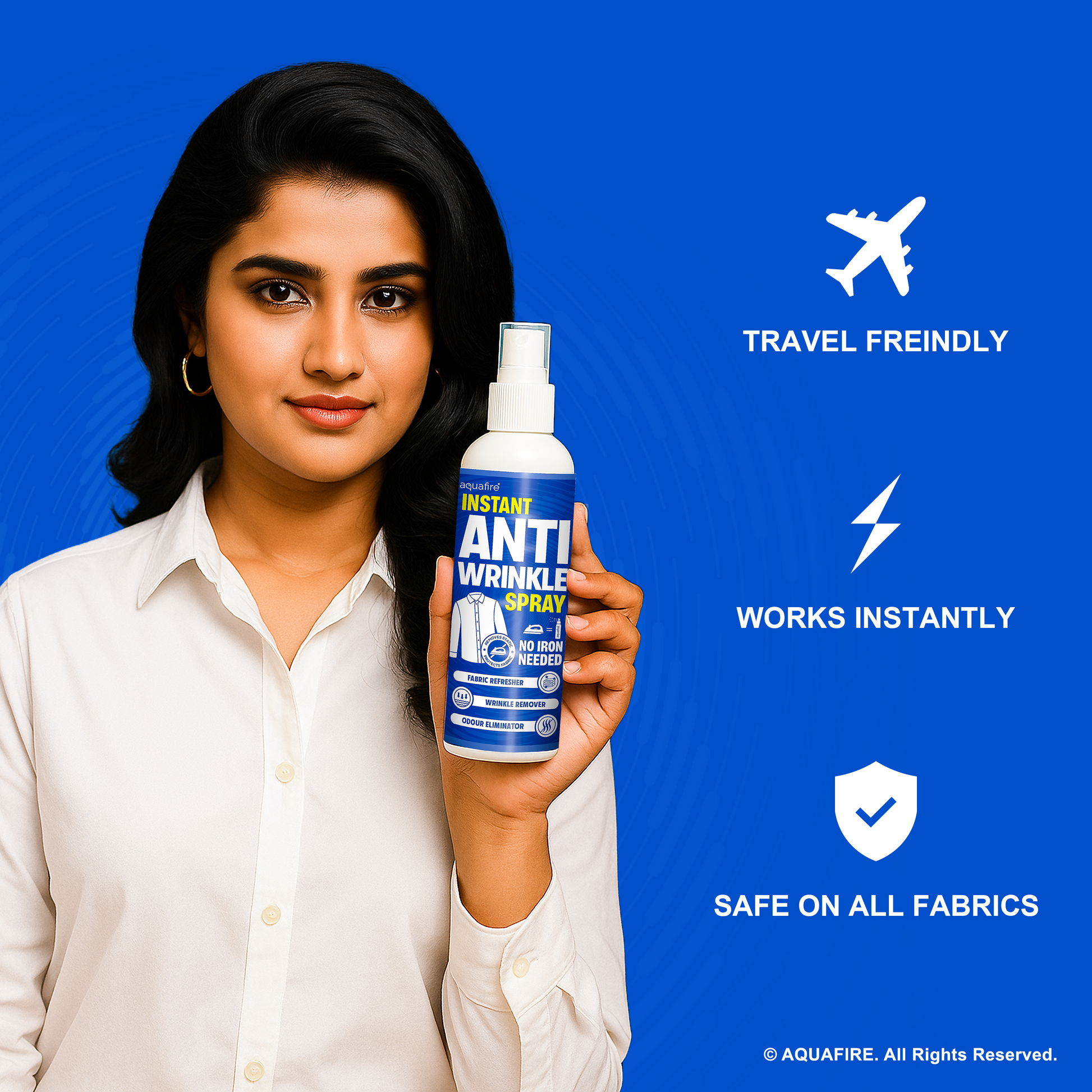 Instant Anti Wrinkle Spray (Pack of 3), No Iron Needed, Fabric Refresher with Odour Eliminator, Made in India (Copy) (Copy)
