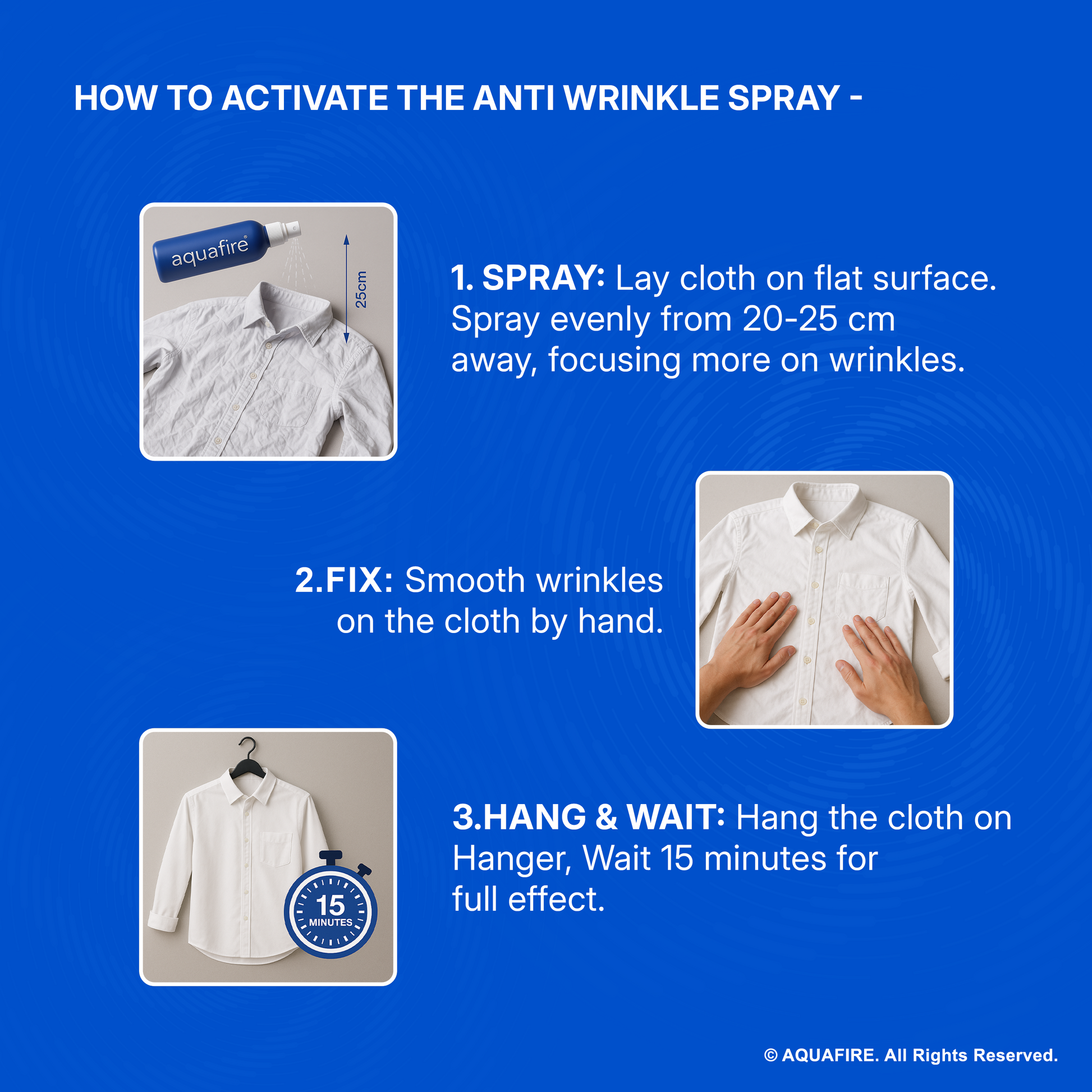 Instant Anti Wrinkle Spray (Pack of 3), No Iron Needed, Fabric Refresher with Odour Eliminator, Made in India (Copy) (Copy)