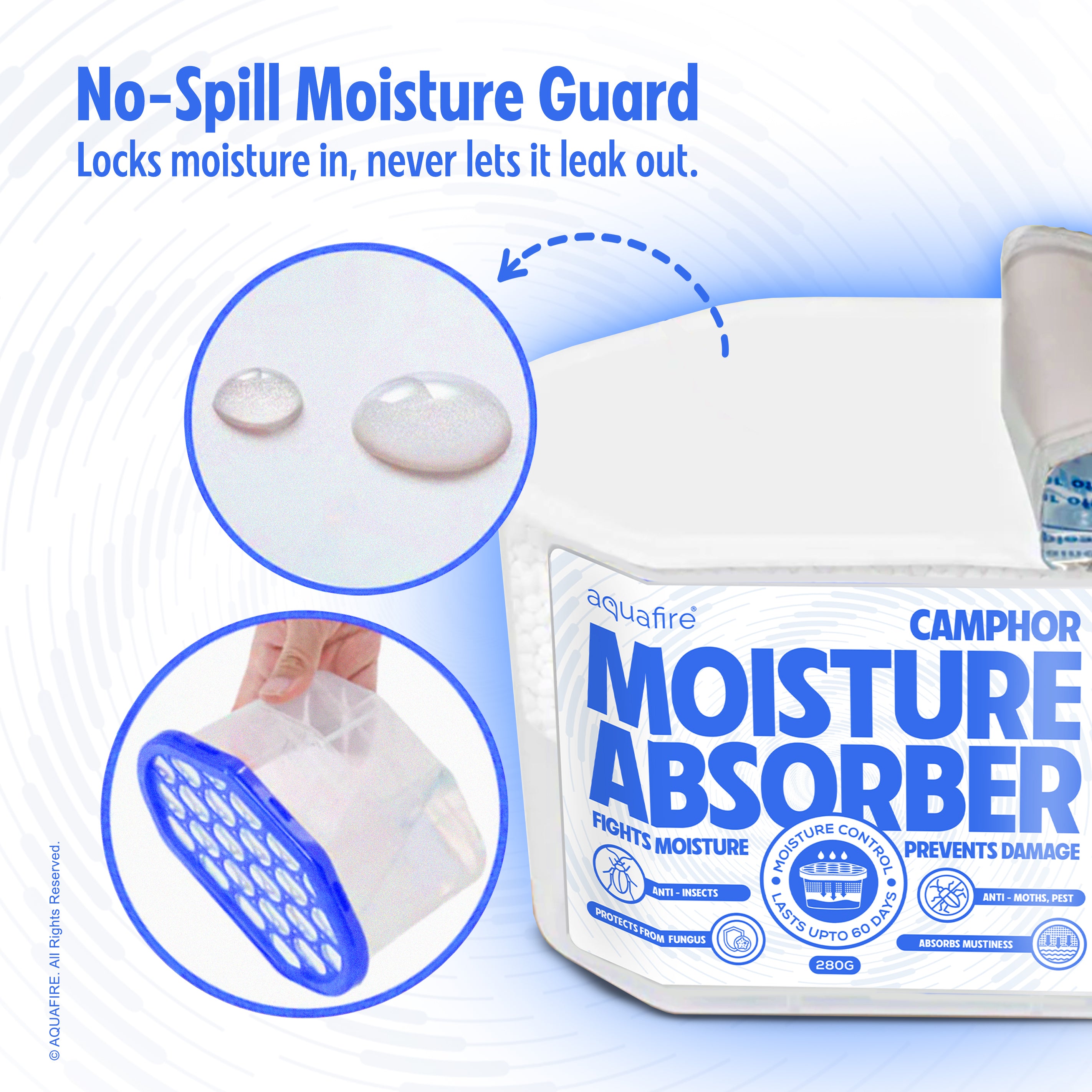 Moisture Absorber, 280g , CAMPHOR , Spill Proof Dehumidifier, Fights Moisture, Prevents Damage & Fungus