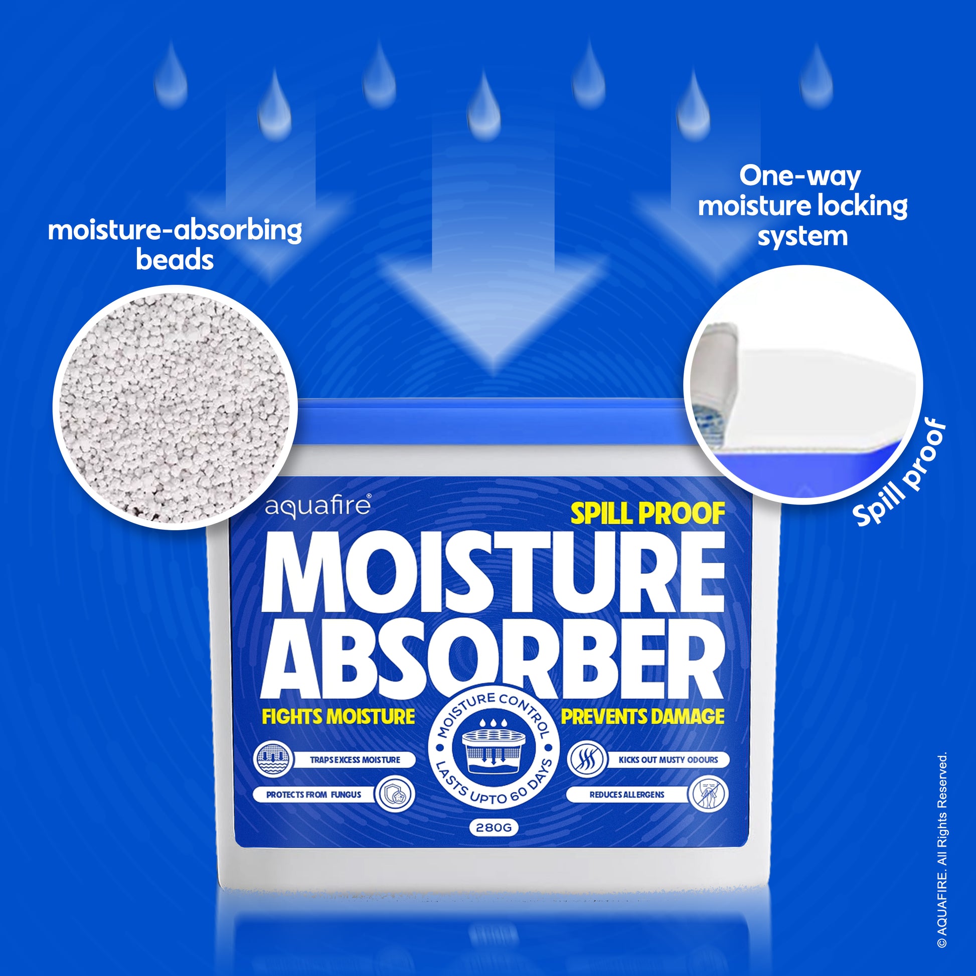 Moisture Absorber, 280g  AQUA, Spill Proof Dehumidifier, Fights Moisture, Prevents Damage & Fungus