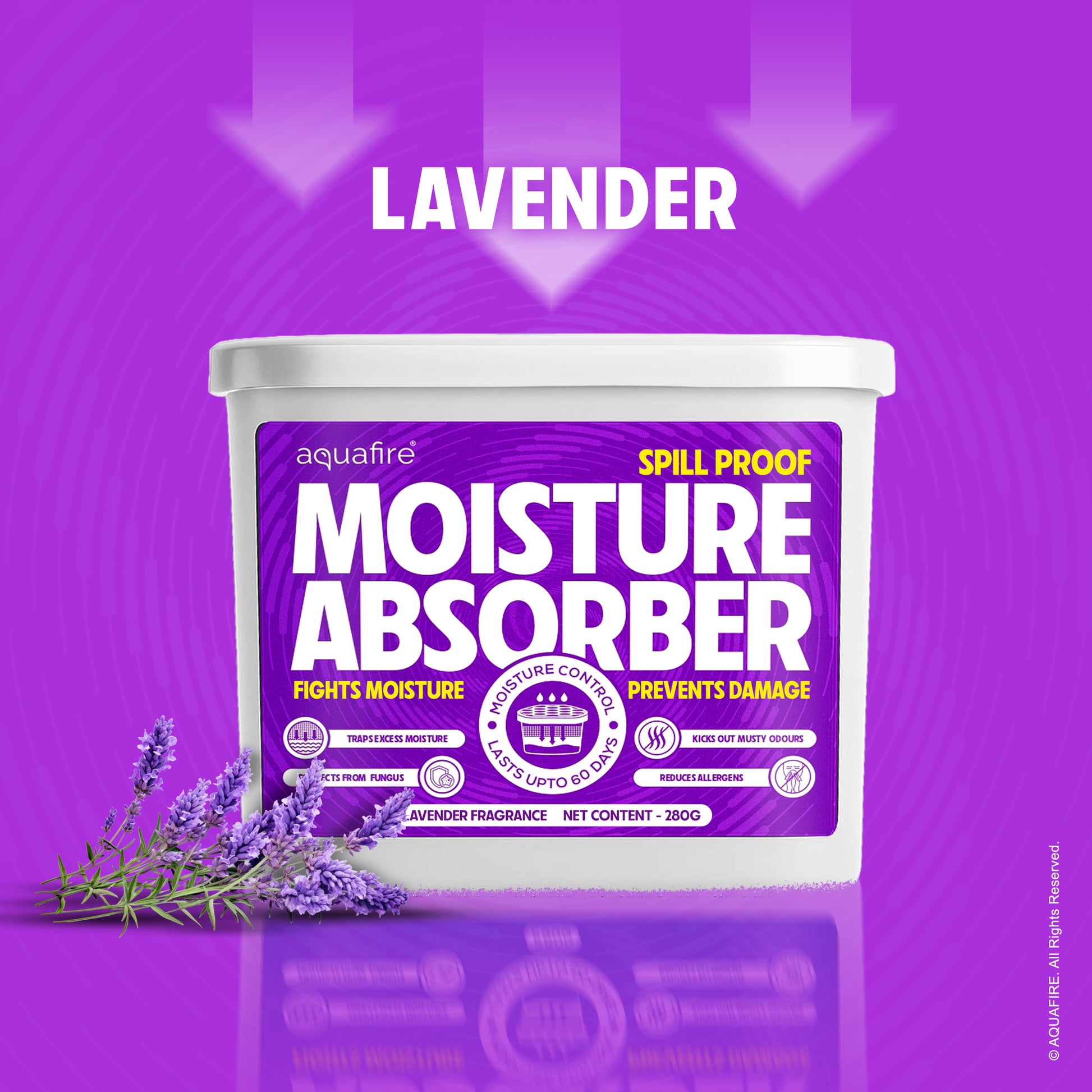 Moisture Absorber, 280g , LAVENDER, Spill Proof Dehumidifier, Fights Moisture, Prevents Damage & Fungus