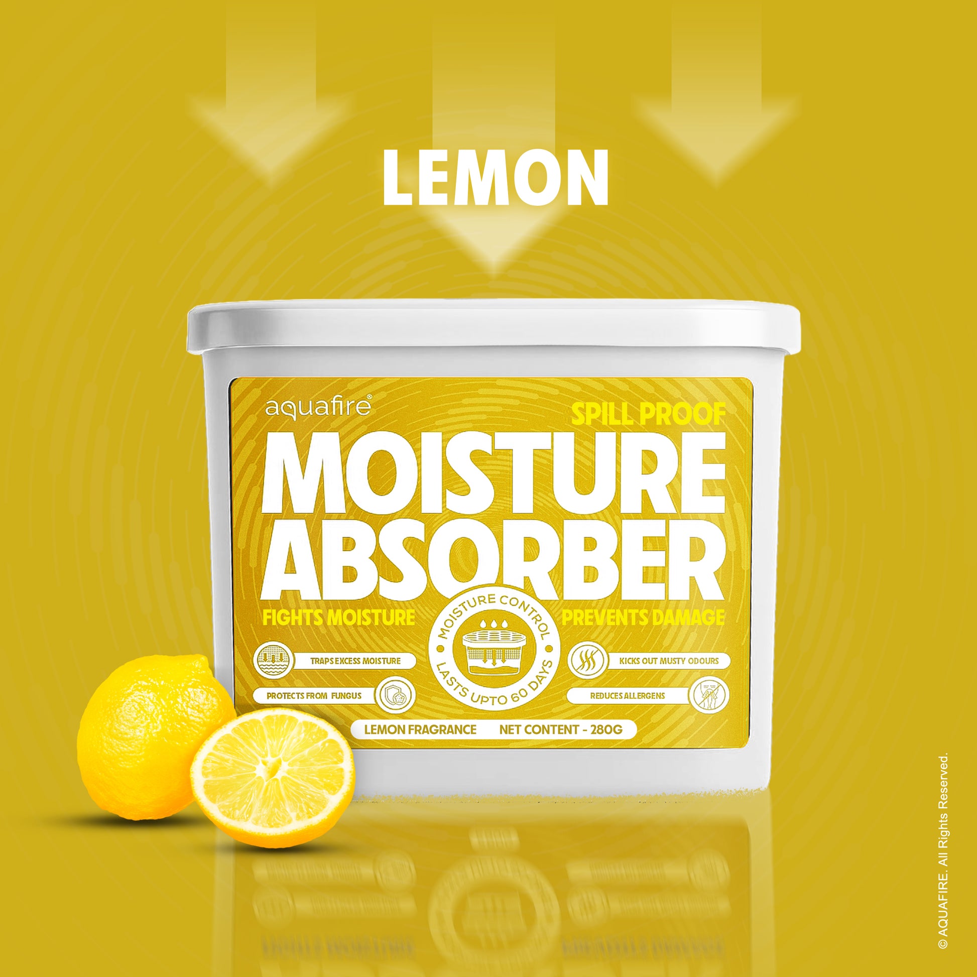 Moisture Absorber, 280g , LEMON, Spill Proof Dehumidifier, Fights Moisture, Prevents Damage & Fungus