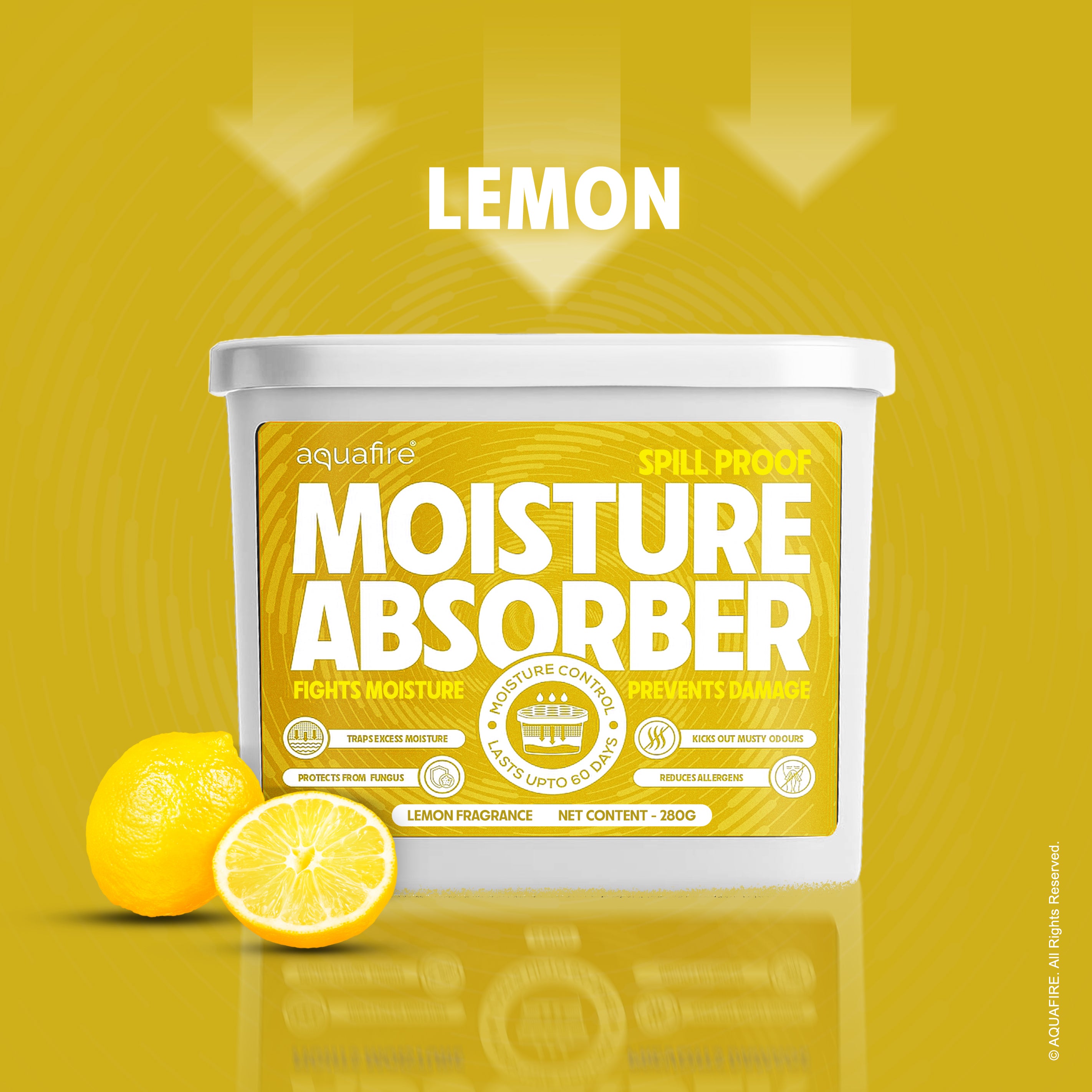 Moisture Absorber, 280g , Lemon , Spill Proof Dehumidifier, Fights Moisture, Prevents Damage & Fungus