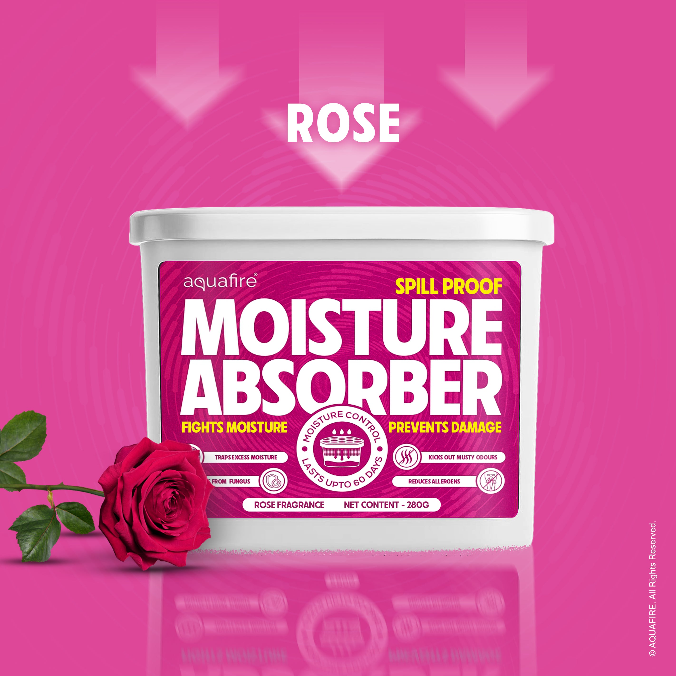 Moisture Absorber, 280g , ROSE, Spill Proof Dehumidifier, Fights Moisture, Prevents Damage & Fungus