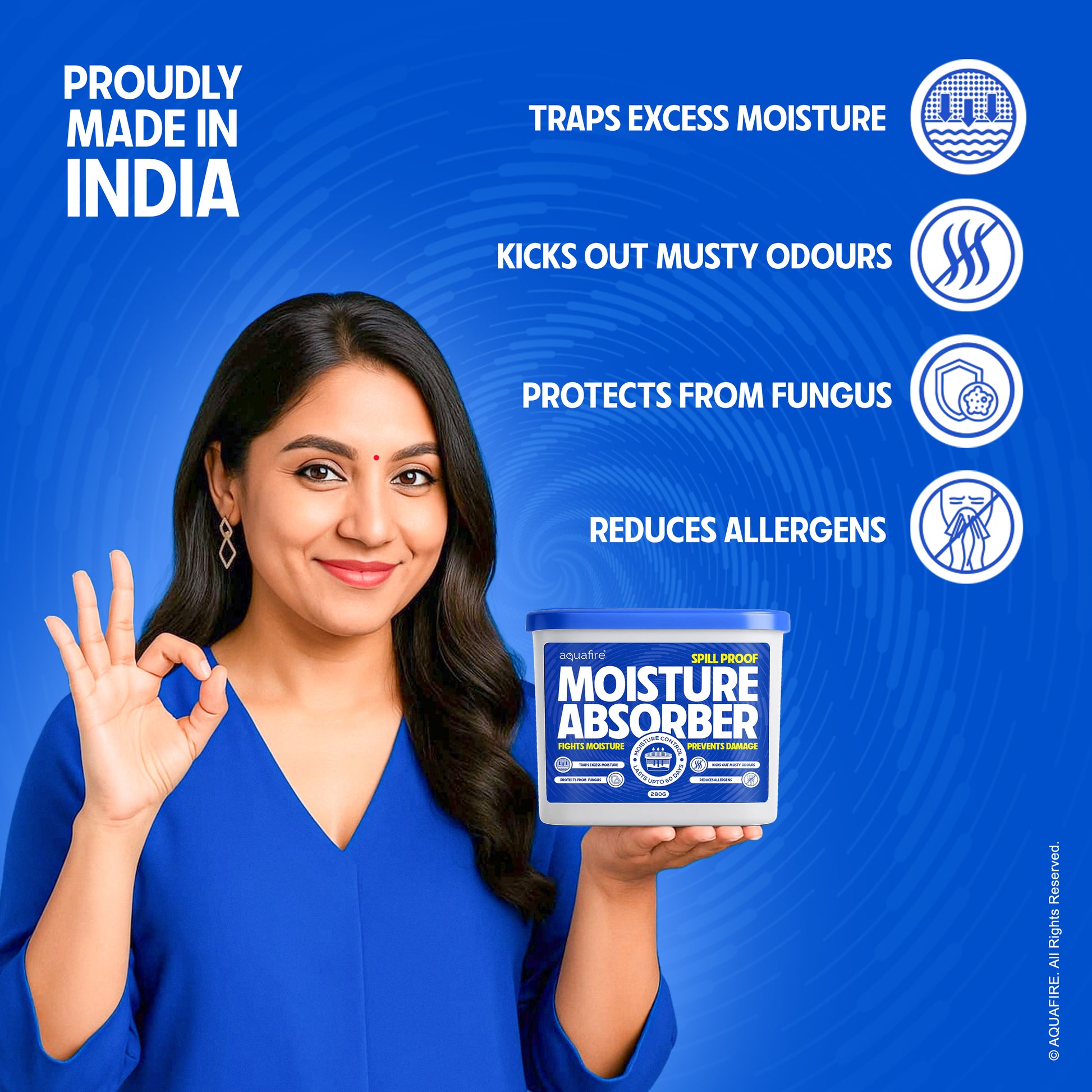 Moisture Absorber, 280g  AQUA, Spill Proof Dehumidifier, Fights Moisture, Prevents Damage & Fungus