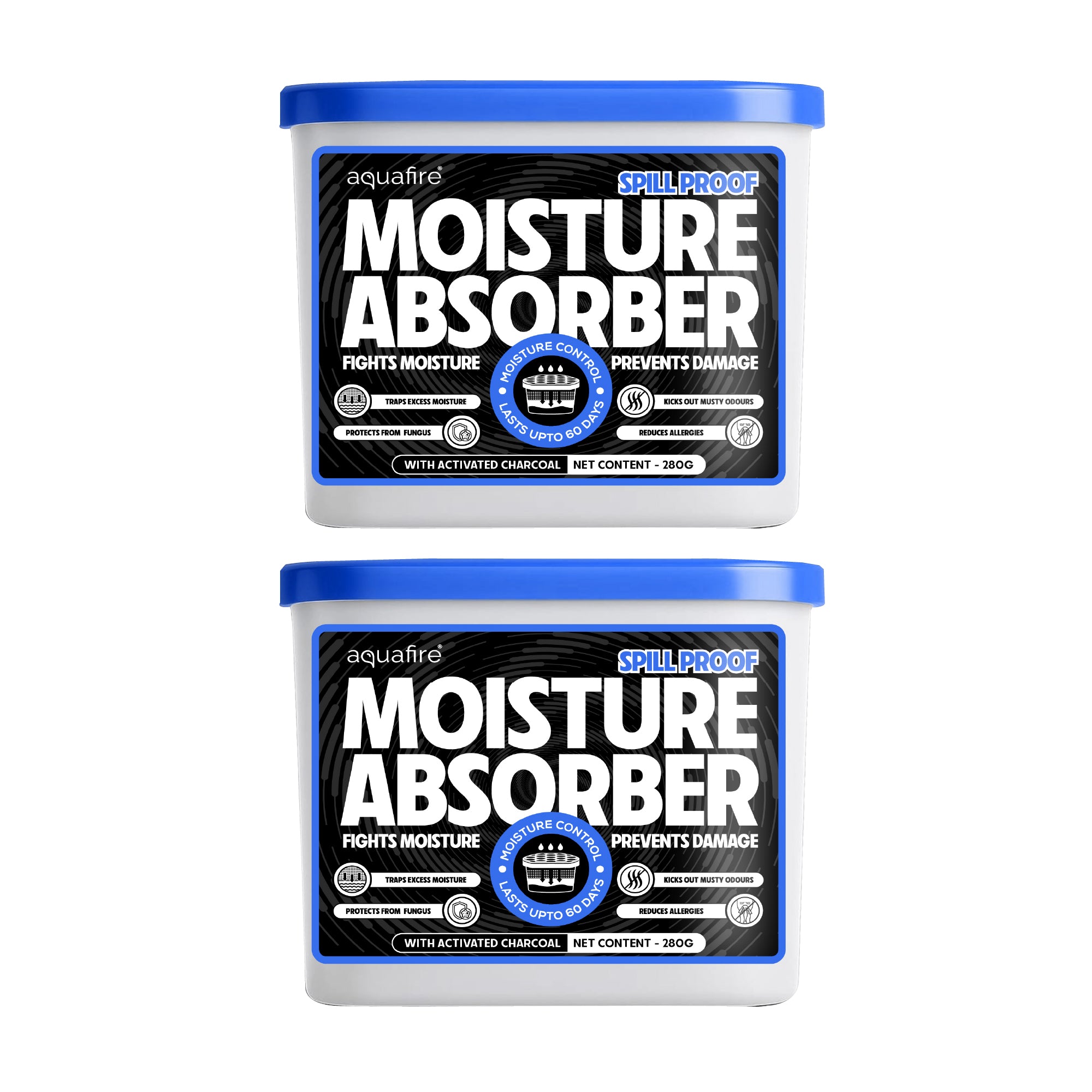 Moisture Absorber, 280g , CHARCOAL, Spill Proof Dehumidifier, Fights Moisture, Prevents Damage & Fungus