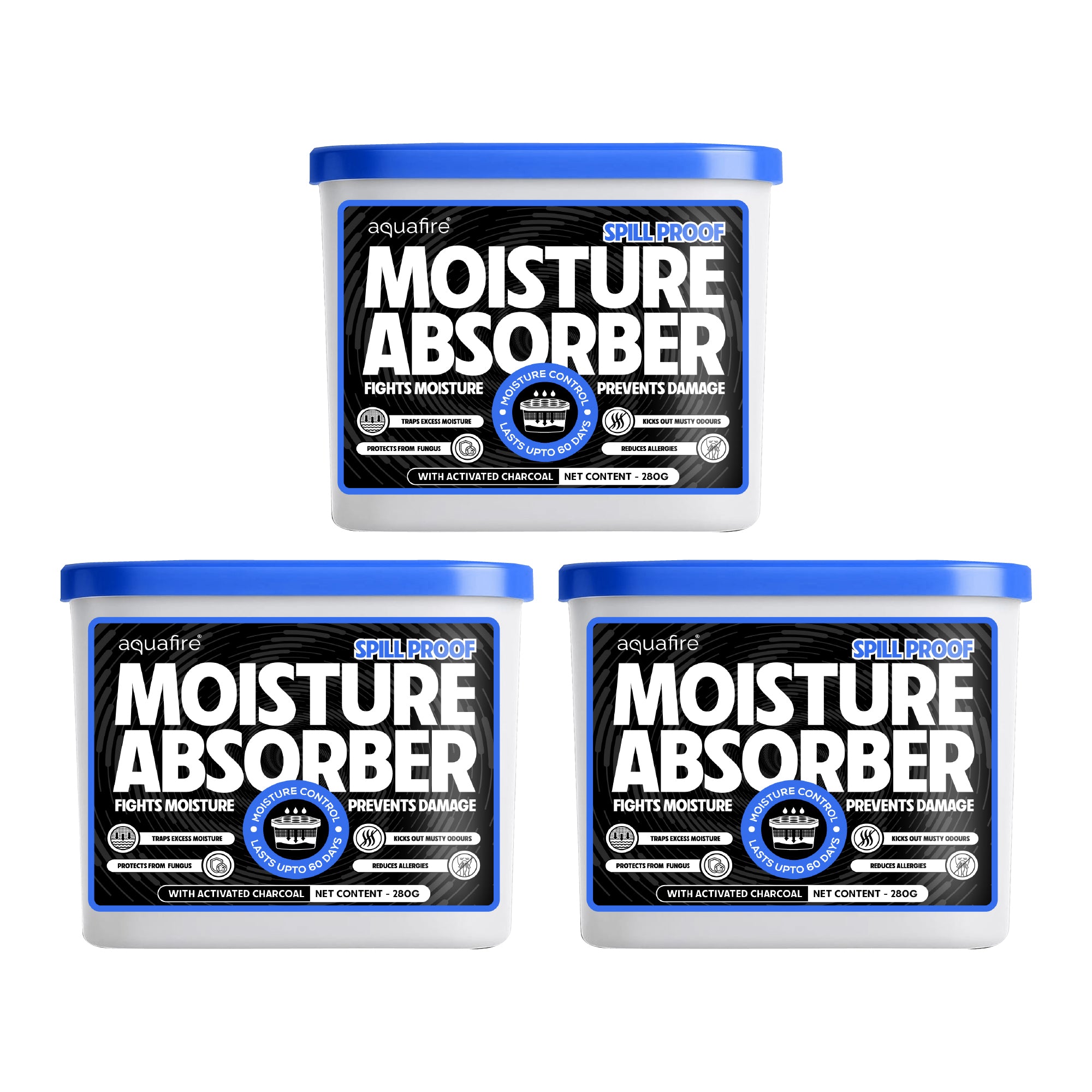 Moisture Absorber, 280g , CHARCOAL, Spill Proof Dehumidifier, Fights Moisture, Prevents Damage & Fungus