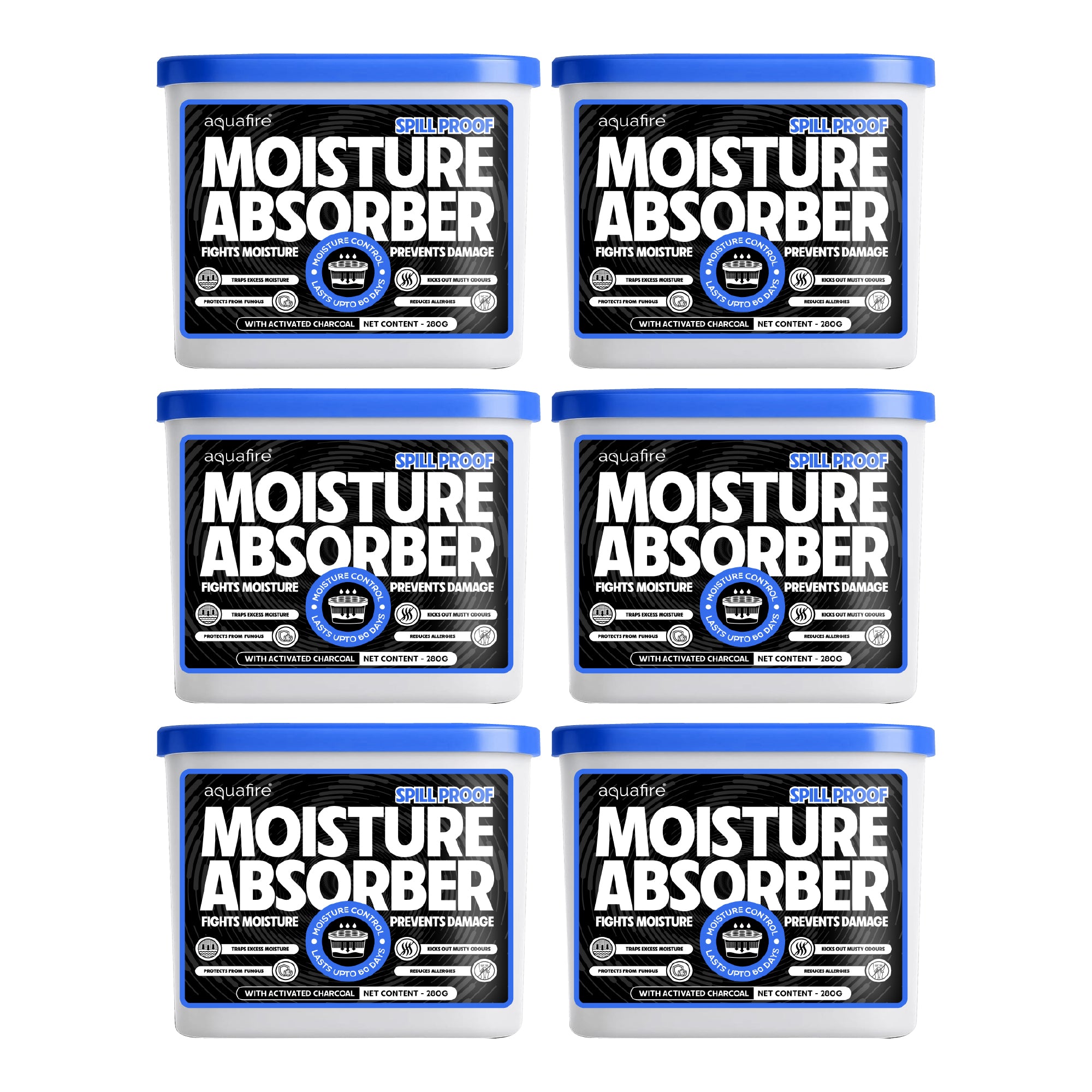 Moisture Absorber, 280g , CHARCOAL, Spill Proof Dehumidifier, Fights Moisture, Prevents Damage & Fungus
