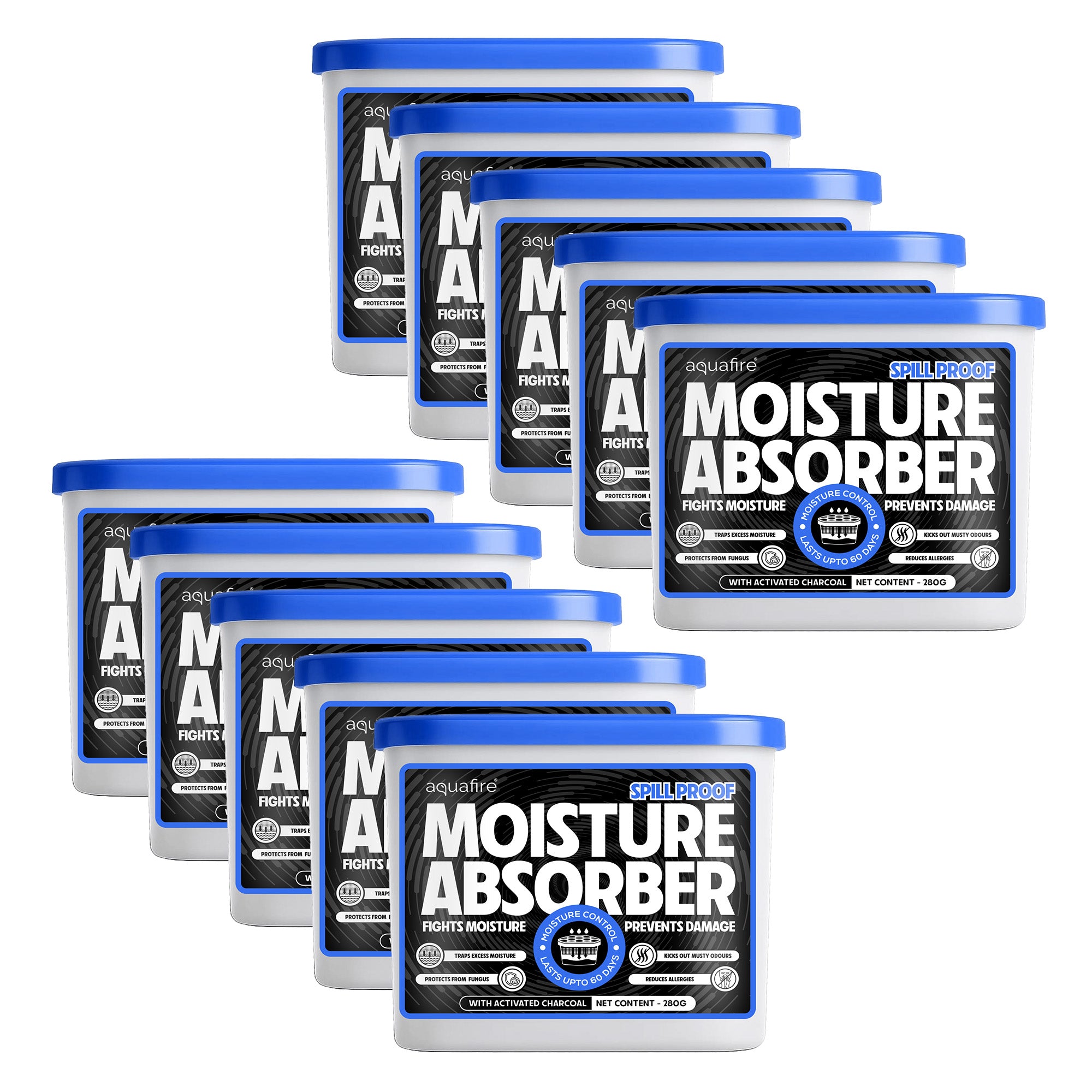Moisture Absorber, 280g , CHARCOAL, Spill Proof Dehumidifier, Fights Moisture, Prevents Damage & Fungus