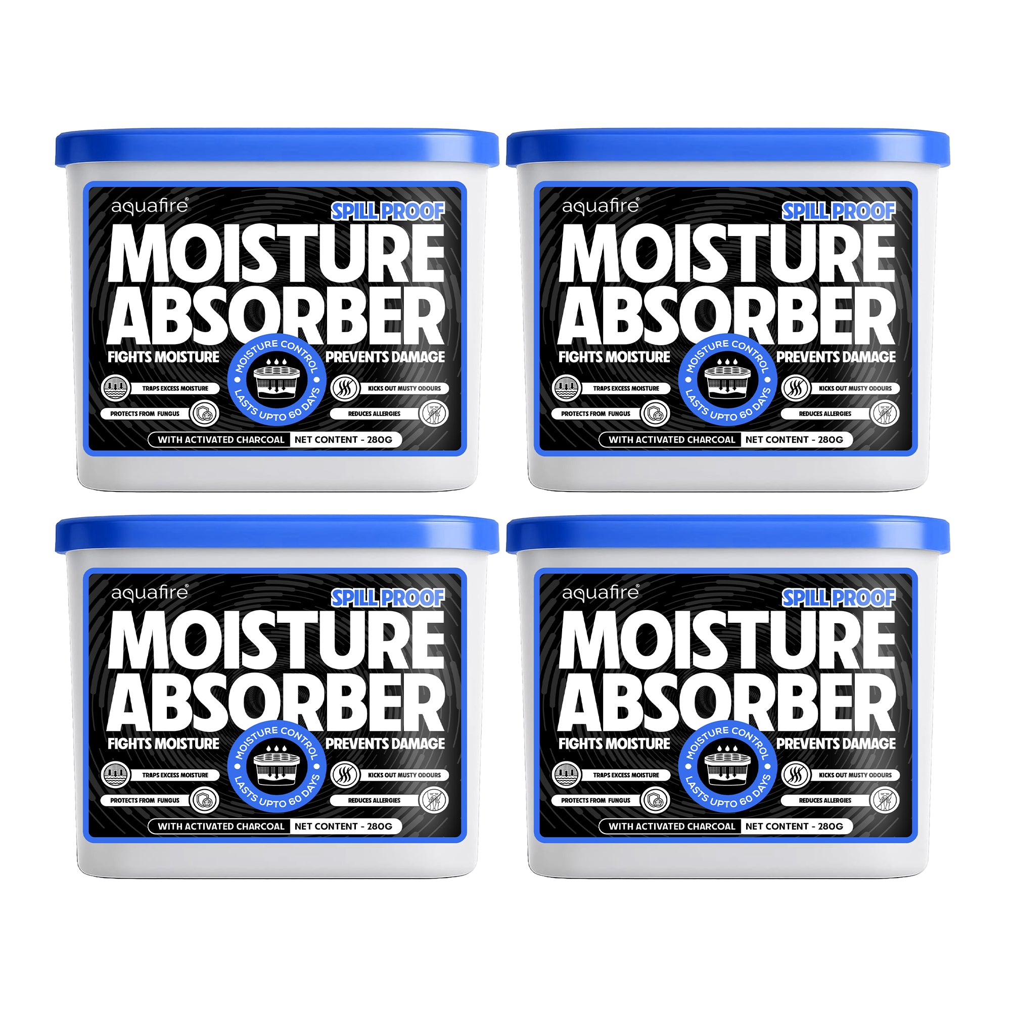 Moisture Absorber, 280g , CHARCOAL, Spill Proof Dehumidifier, Fights Moisture, Prevents Damage & Fungus