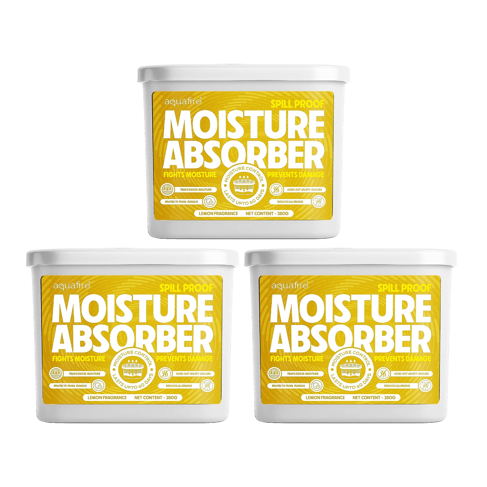 Moisture Absorber, 280g X 3, LEMON, Spill Proof Dehumidifier, Fights Moisture, Prevents Damage & Fungus
