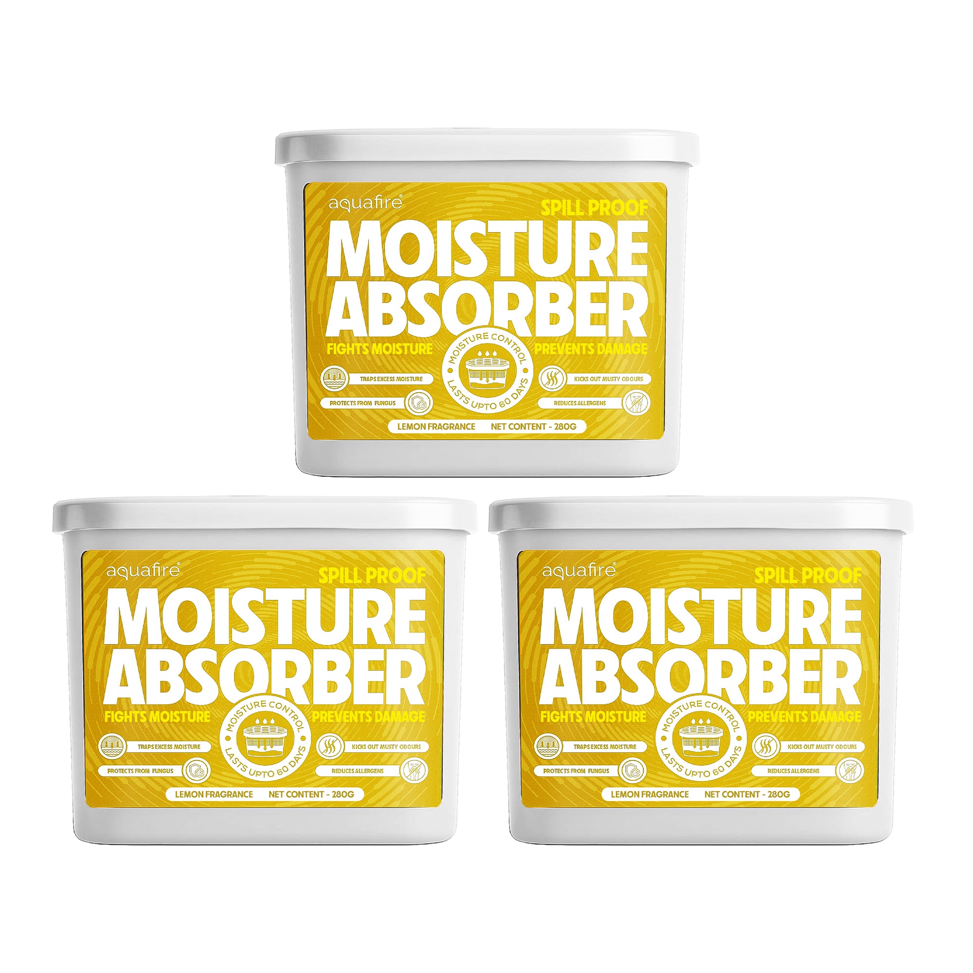Moisture Absorber, 280g X 3, LEMON, Spill Proof Dehumidifier, Fights Moisture, Prevents Damage & Fungus