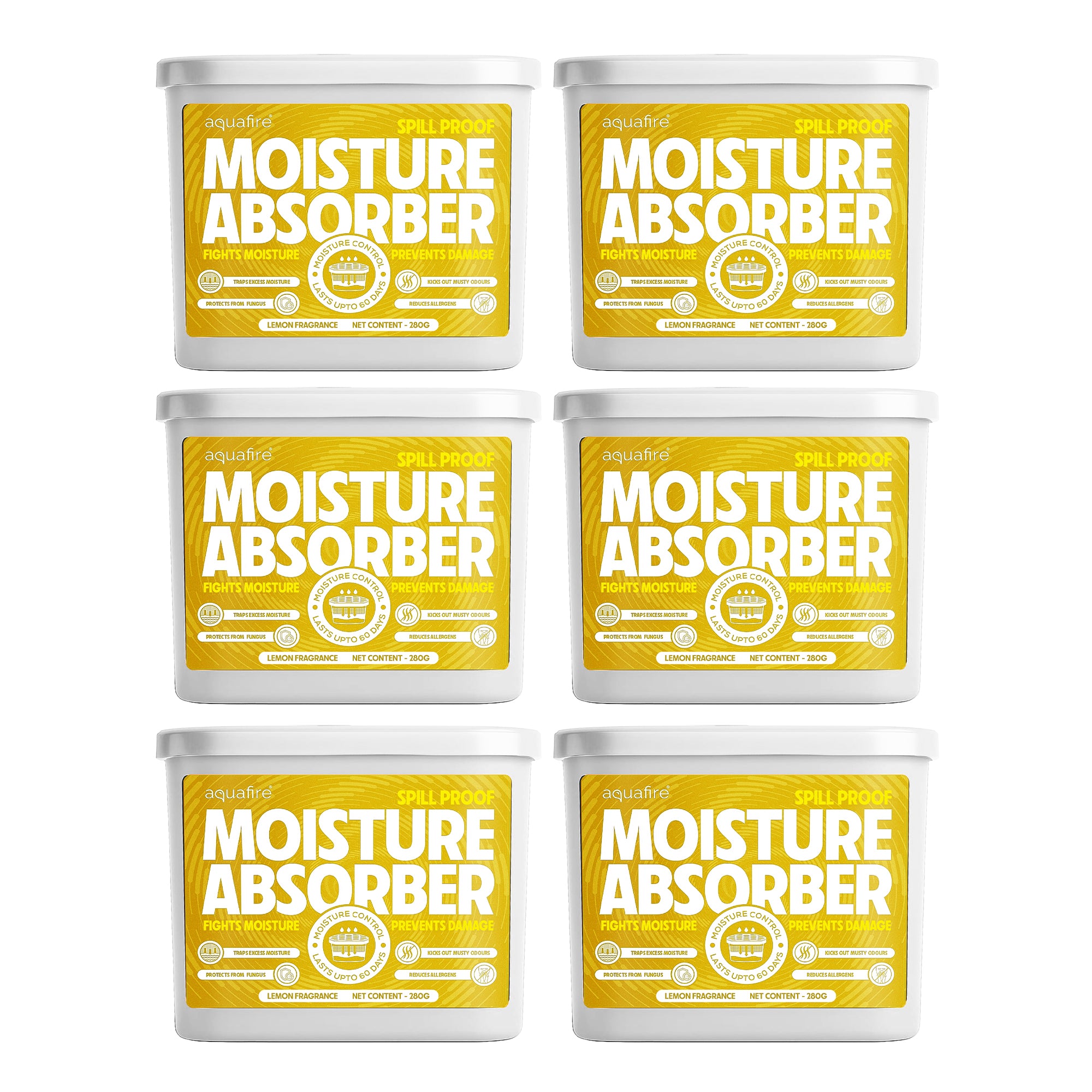 Moisture Absorber, 280g X 6, LEMON, Spill Proof Dehumidifier, Fights Moisture, Prevents Damage & Fungus