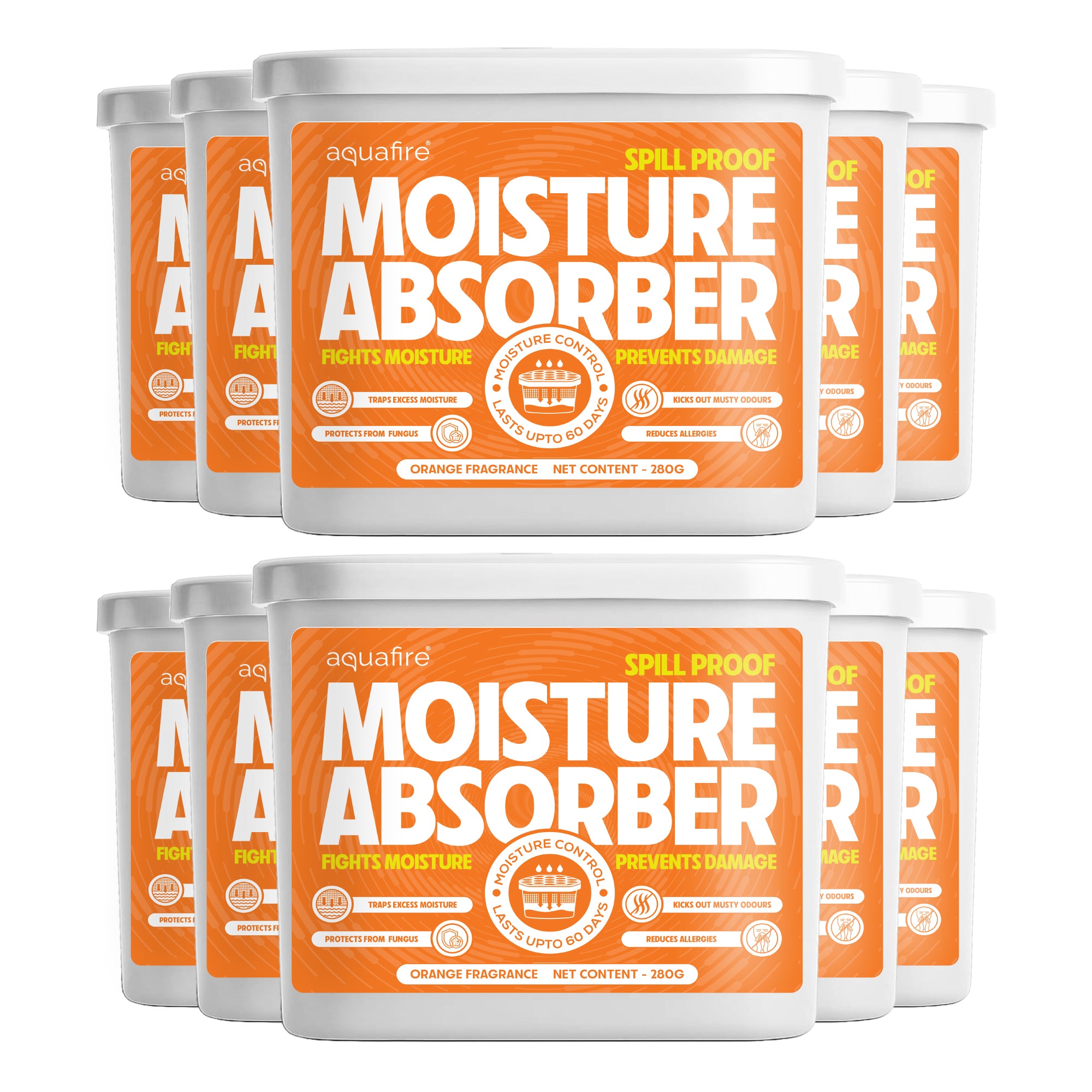 Moisture Absorber, 280g , Orange, Spill Proof Dehumidifier, Fights Moisture, Prevents Damage & Fungus