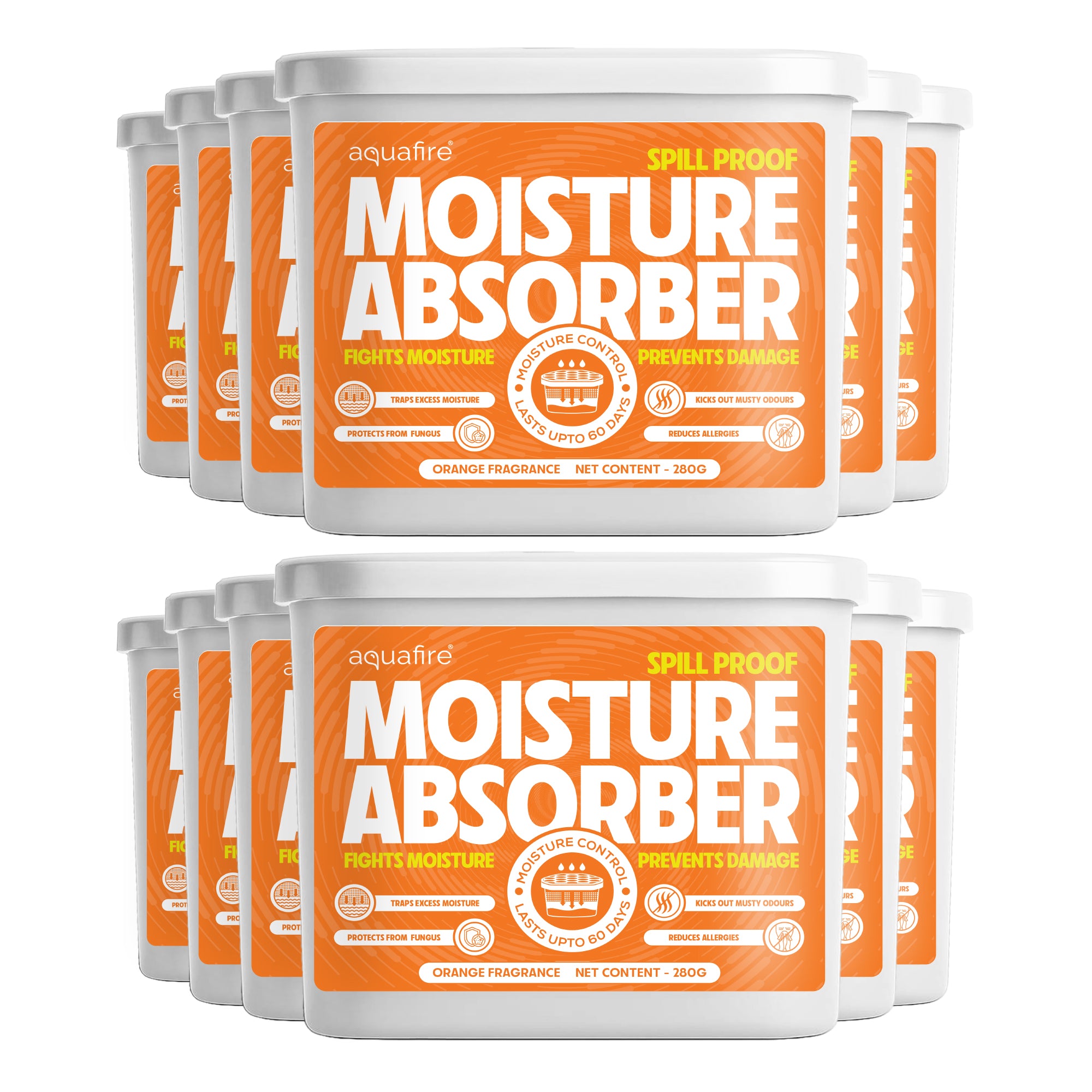 Moisture Absorber, 280g , Orange, Spill Proof Dehumidifier, Fights Moisture, Prevents Damage & Fungus