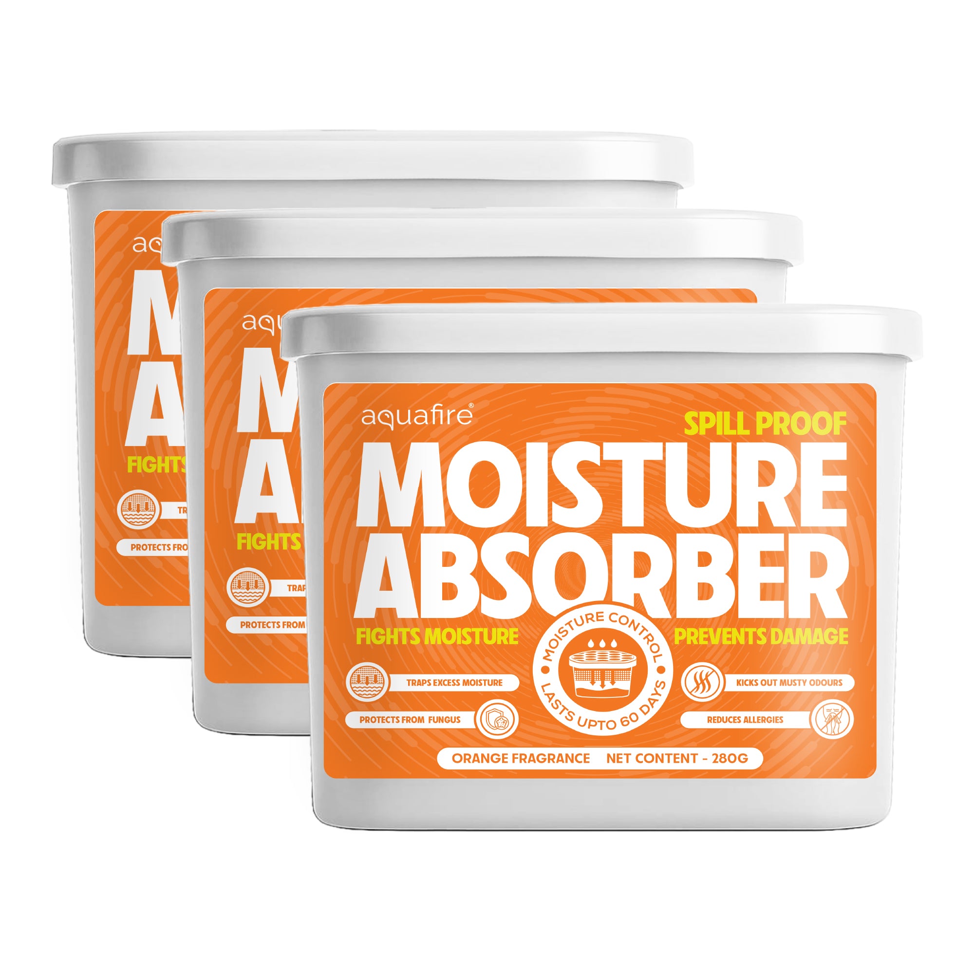 Moisture Absorber, 280g , Orange, Spill Proof Dehumidifier, Fights Moisture, Prevents Damage & Fungus