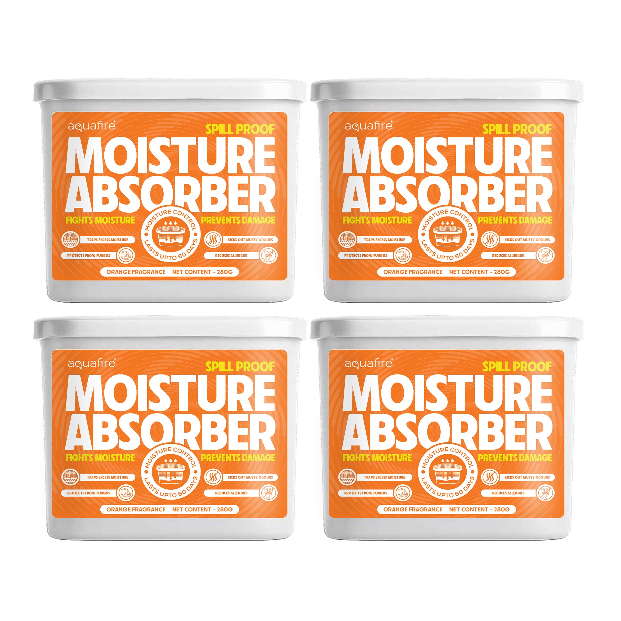 Moisture Absorber, 280g , Orange, Spill Proof Dehumidifier, Fights Moisture, Prevents Damage & Fungus