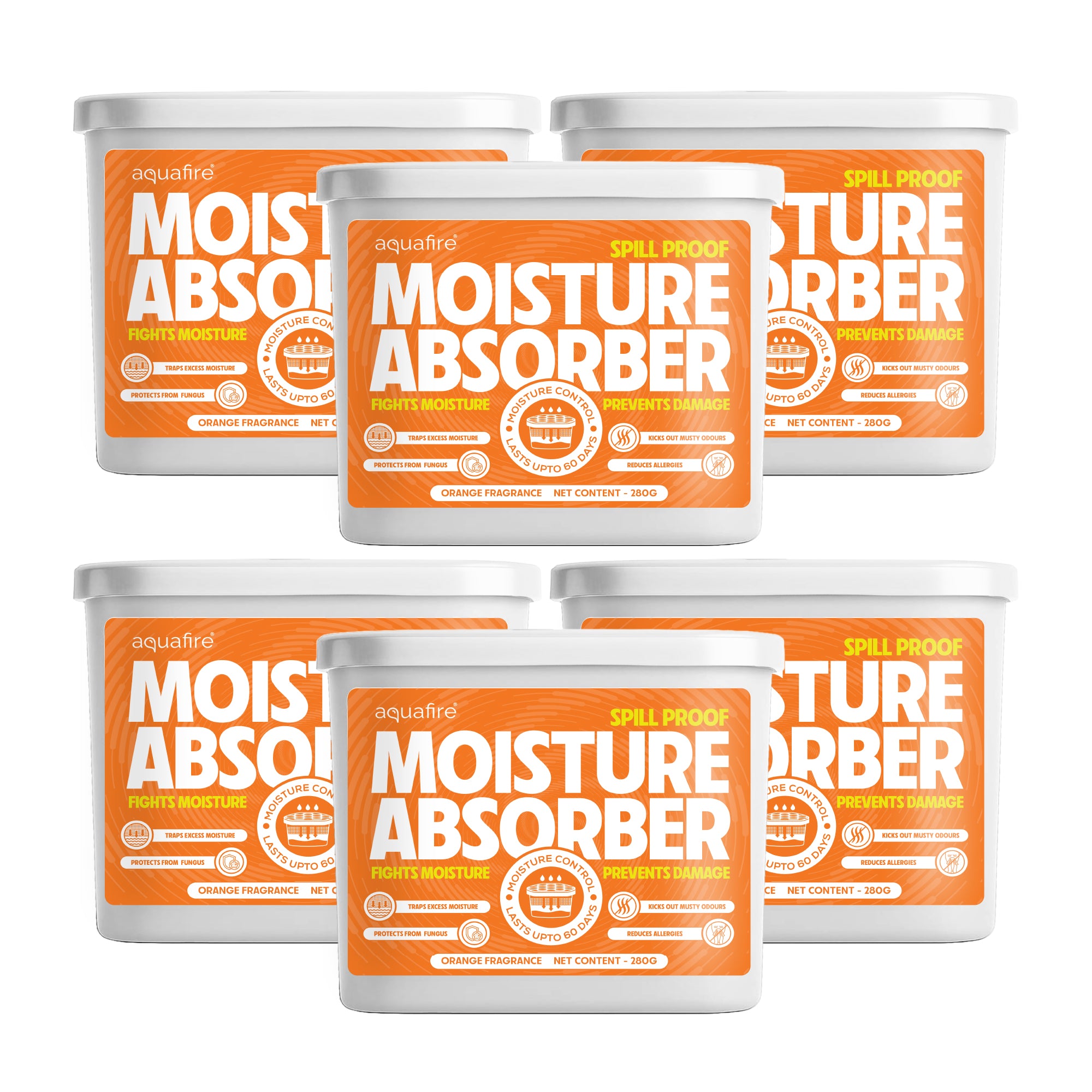 Moisture Absorber, 280g , Orange, Spill Proof Dehumidifier, Fights Moisture, Prevents Damage & Fungus
