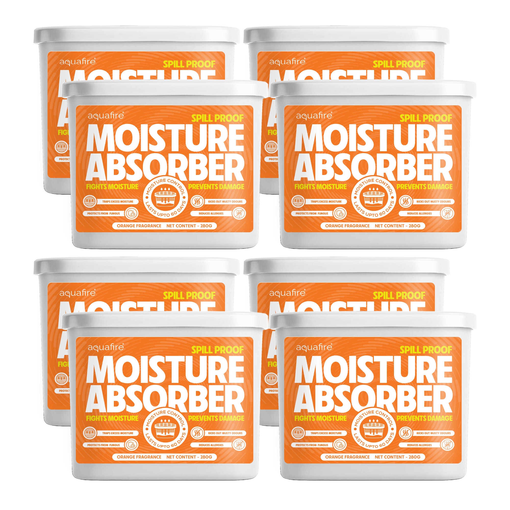 Moisture Absorber, 280g , Orange, Spill Proof Dehumidifier, Fights Moisture, Prevents Damage & Fungus