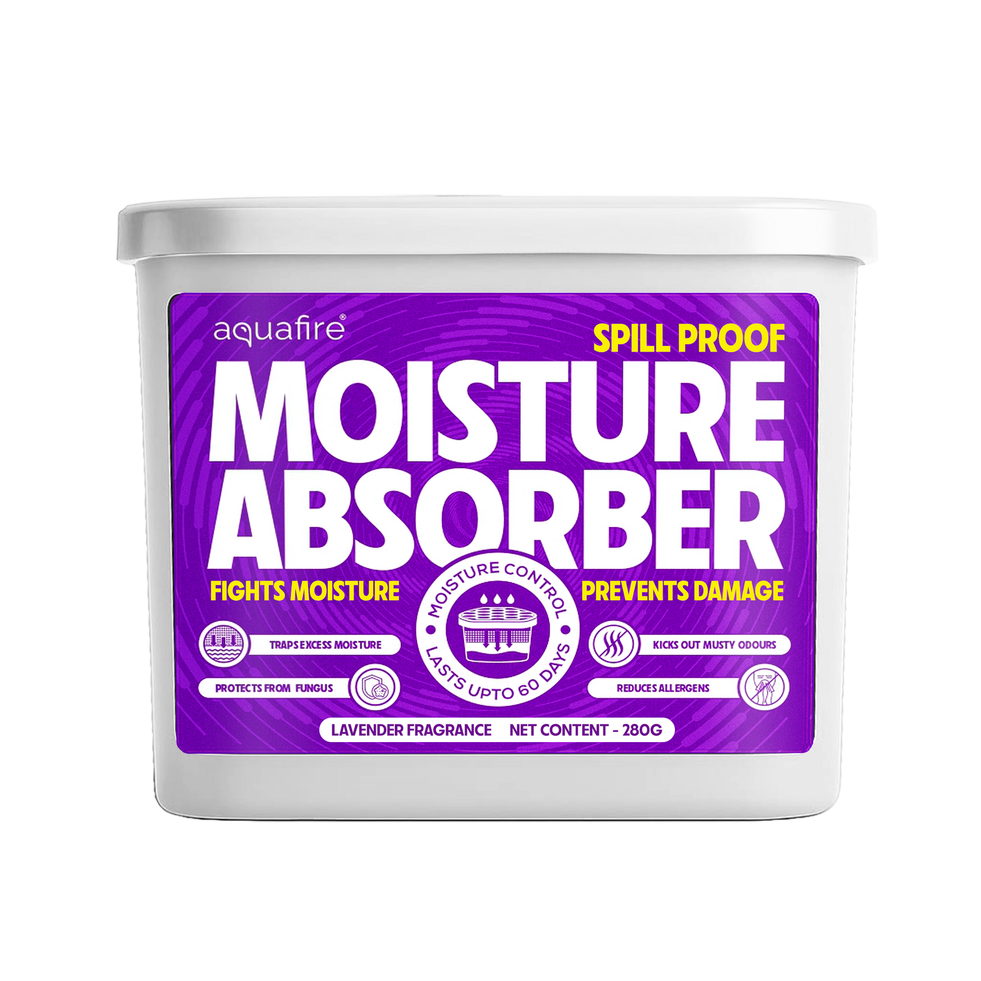 Moisture Absorber, 280g , LAVENDER, Spill Proof Dehumidifier, Fights Moisture, Prevents Damage & Fungus