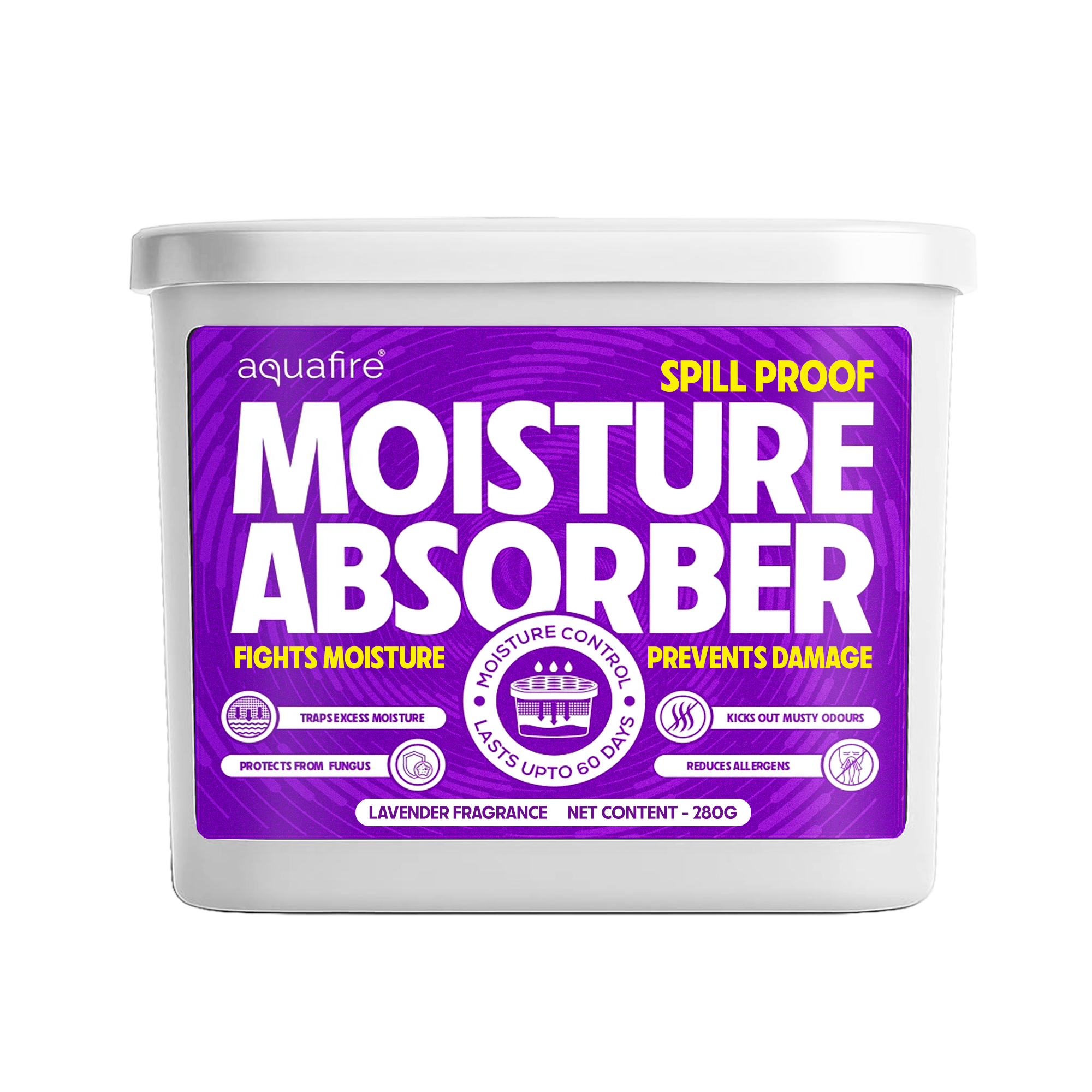 Moisture Absorber, 280g , Lavender , Spill Proof Dehumidifier, Fights Moisture, Prevents Damage & Fungus