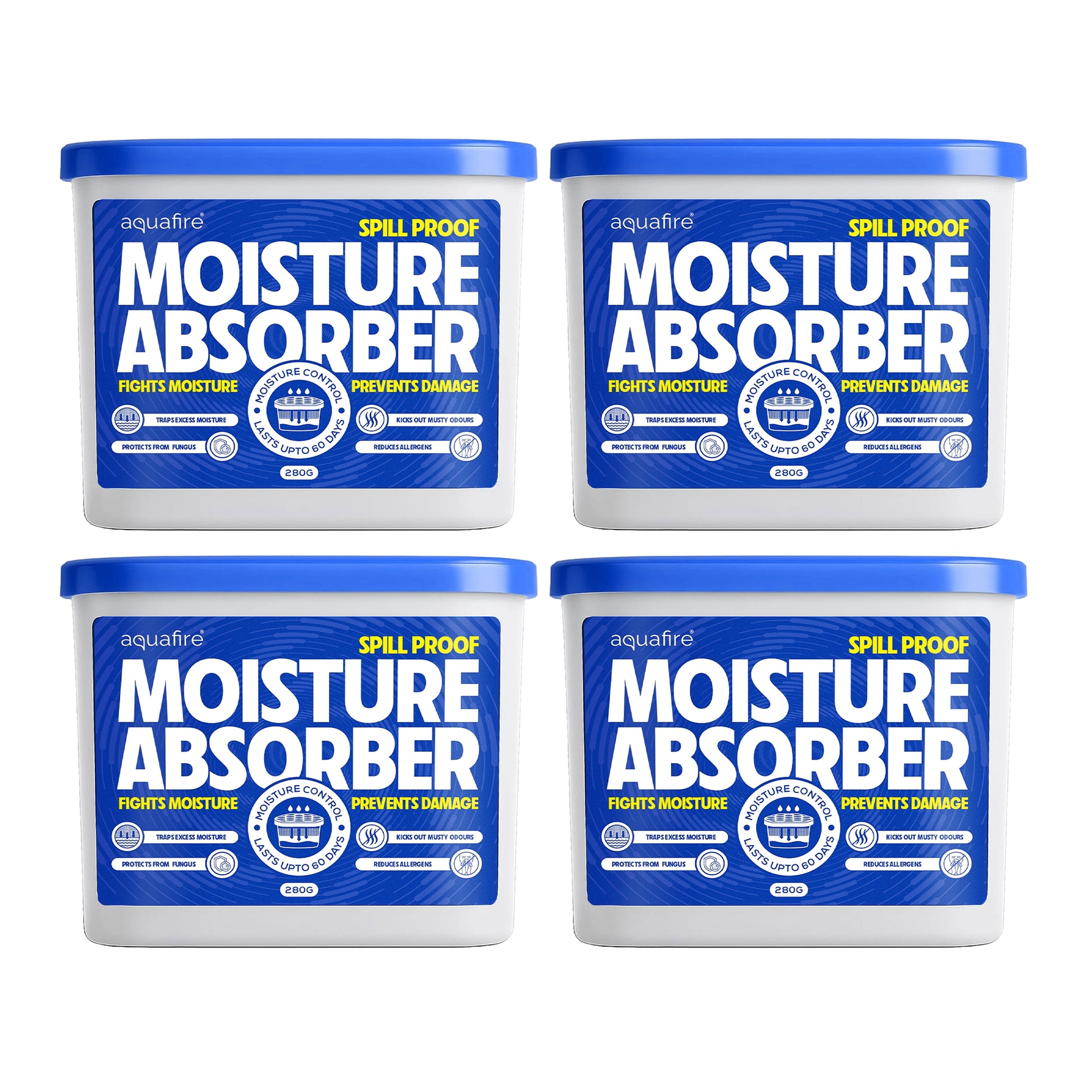 Moisture Absorber, 280g X 4, Spill Proof Dehumidifier, Fights Moisture, Prevents Damage & Fungus