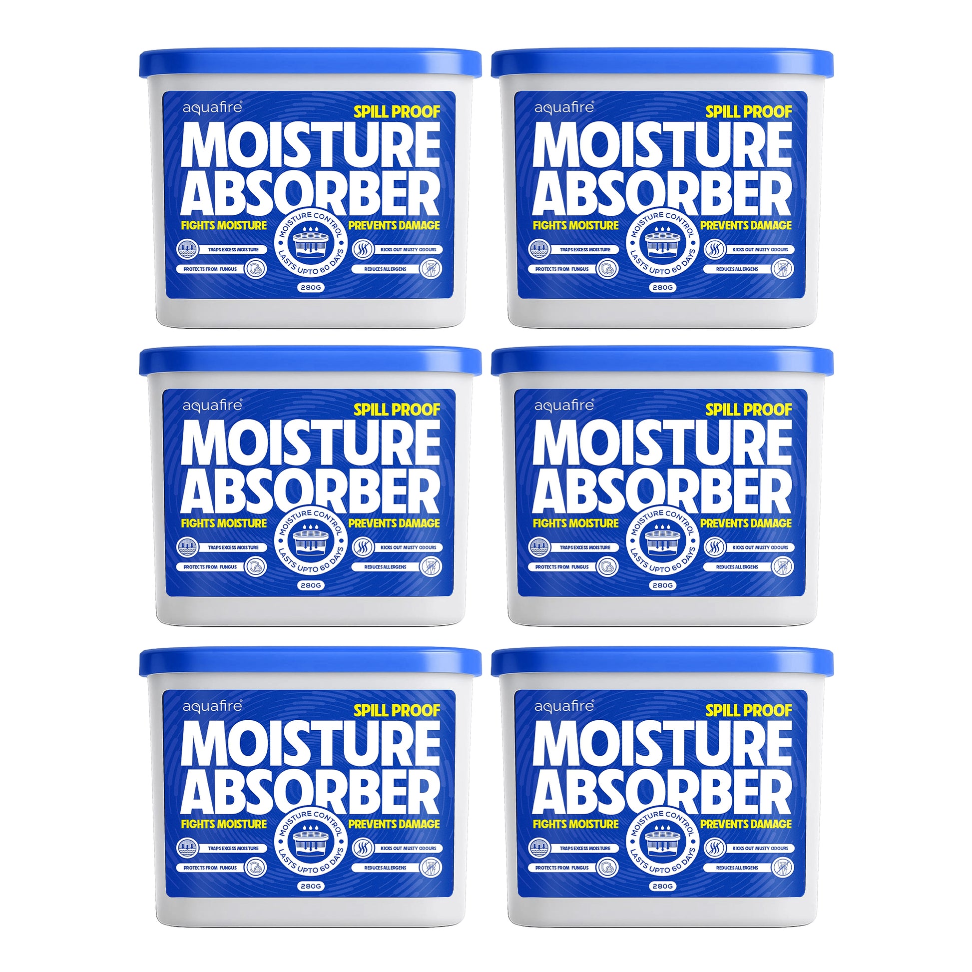 Moisture Absorber, 280g X 6, Spill Proof Dehumidifier, Fights Moisture, Prevents Damage & Fungus