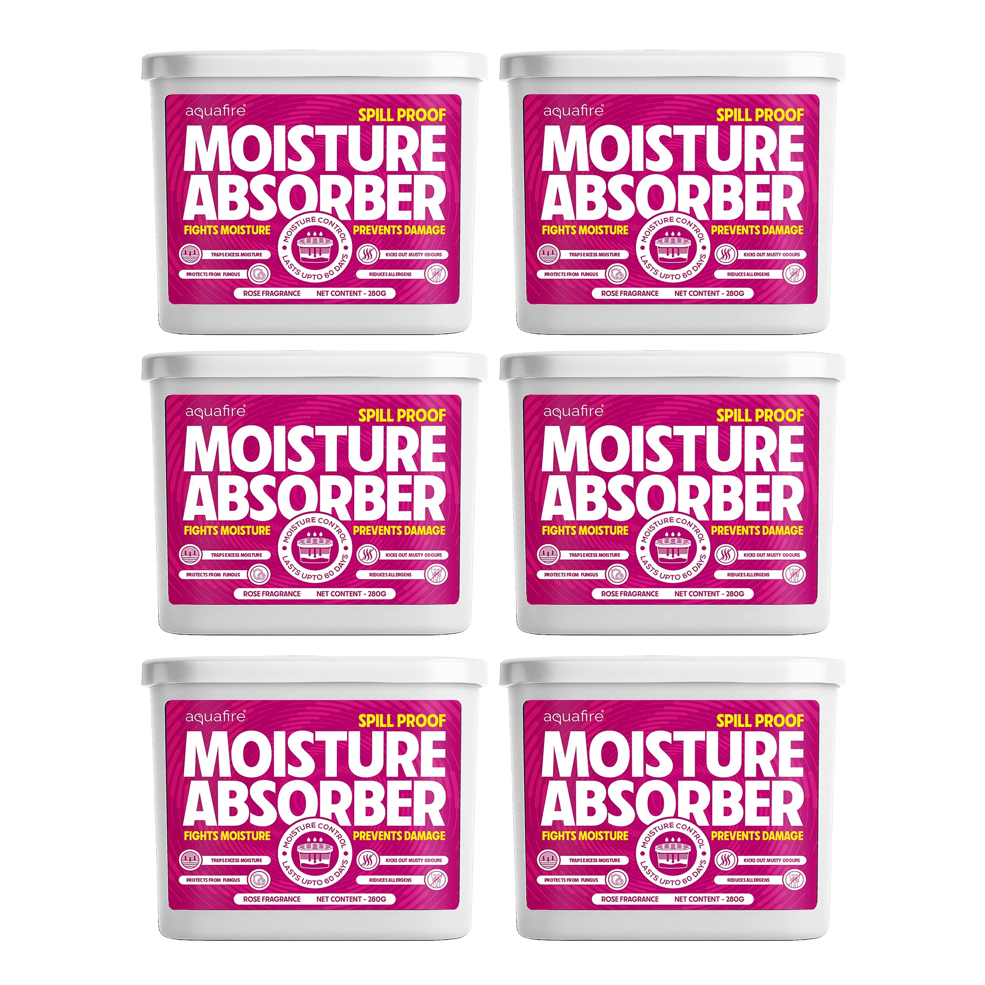 Moisture Absorber, 280g X 6, ROSE, Spill Proof Dehumidifier, Fights Moisture, Prevents Damage & Fungus